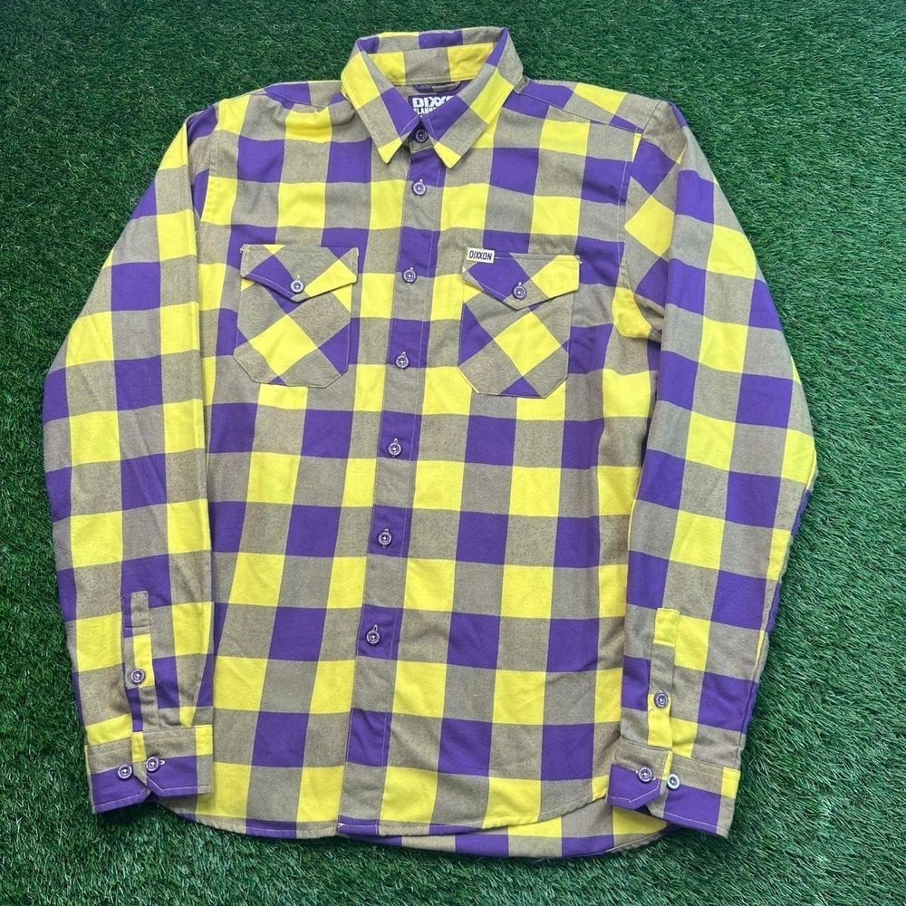 Dixxon Mamba 824 Flannel Shirt Tall Large Plaid Button Up Purple Yellow Kobe